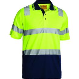 BISLEY BK1258T Short Sleeve Taped Polo Shirt Yellow/Navy - Extra Large