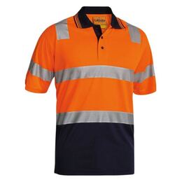 [XL-O] BISLEY BK1258T Short Sleeve Taped Polo Shirt Orange/Navy - Extra Large