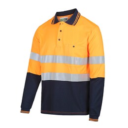 WORKIT 5004TON Polo - Long Sleeve Reflective Taped 2 Tone Poly Cotton Shirt