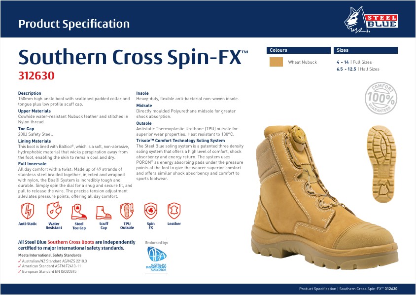 312630 | Wheat - STEEL BLUE Southern Cross SpinFX Boots