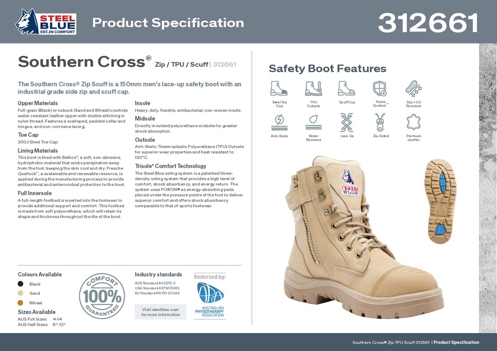 312661 | Sand - STEEL BLUE Southern Cross Zip Safety Boots