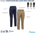 BISLEY BPC6029 Cotton Drill Pants, Elastic Waist