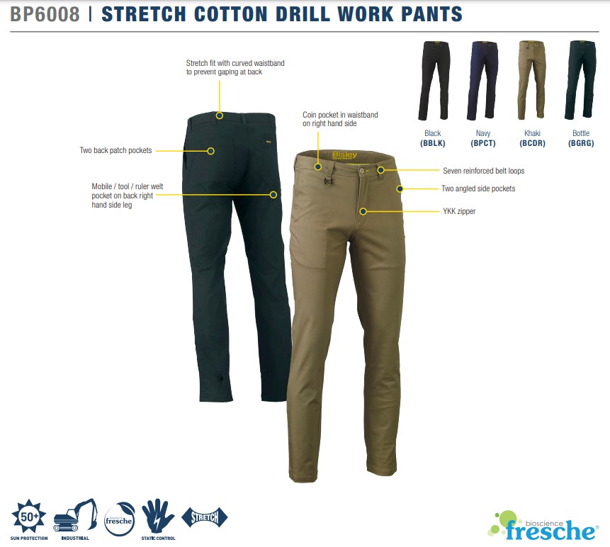 BISLEY BP6008 Stretch Cotton Work Pants