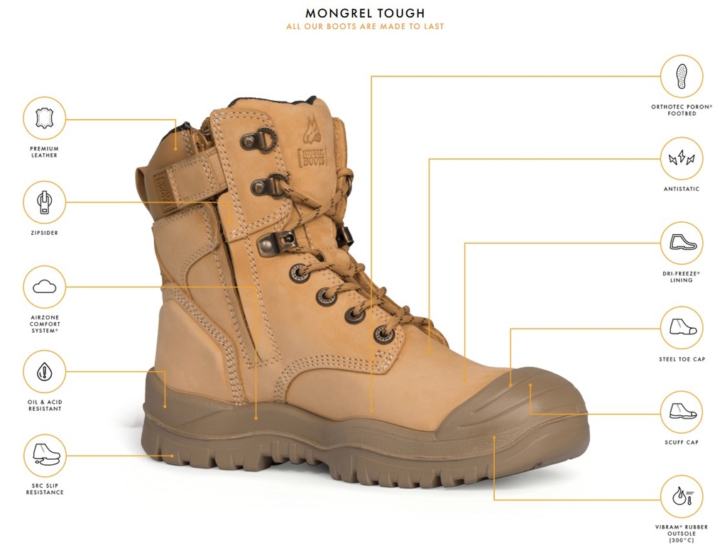 MONGREL 561 High Leg Zip Sider Boots w Scuff Cap