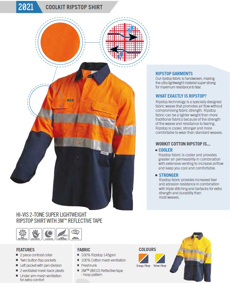 WORKIT 2021 Ripstop Long Sleeve Shirt Orange/Navy