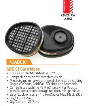 PROCHOICE Replacement ABEK1 Filter Cartridges - suit HMTPM