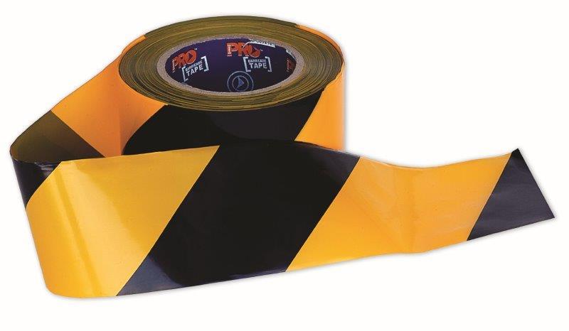 100m Barricade Tape - Yellow Black Stripe