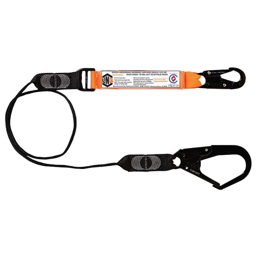 LINQ Single Leg Shock Absorbing Webbing Lanyard with Snap Hook / Scaff Hook