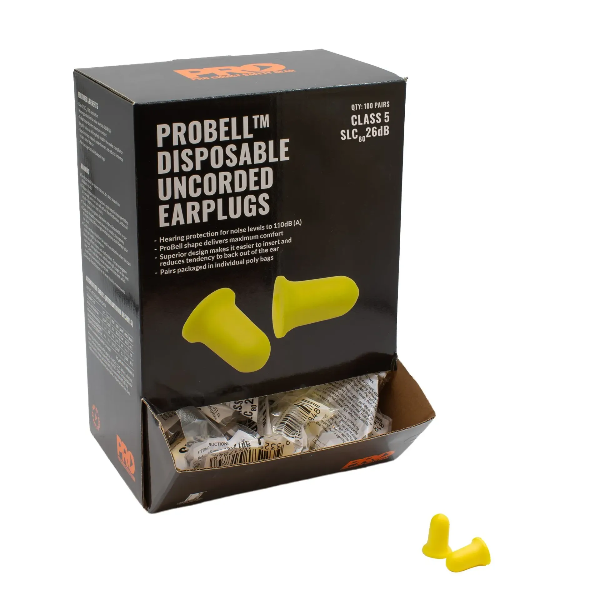 [PC-EPYU] PROCHOICE PRO-BELL Uncorded Earplugs - Box 200 Pairs