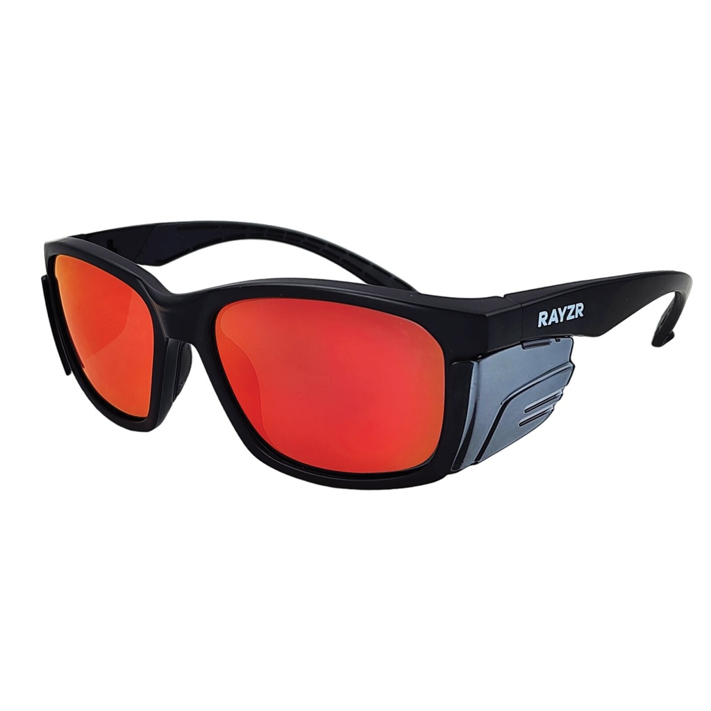 Rayzr Safety Glasses - Black Matte Frame - Red Mirror Polarised