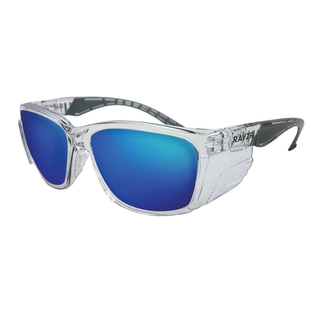 [ERZ360] Rayzr Safety Glasses - Clear Frame - Blue Mirror Polarised