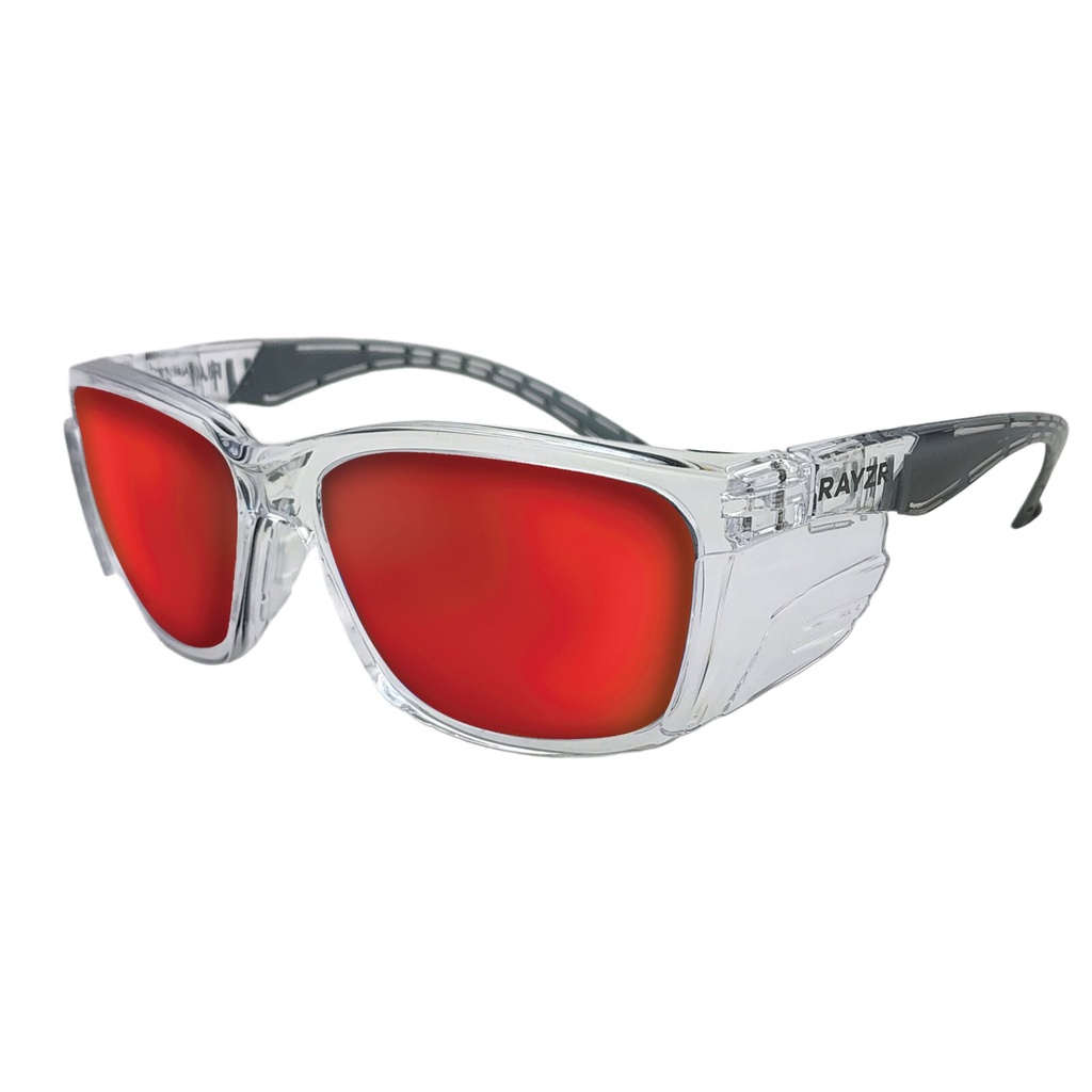 [ERZ385] Rayzr Safety Glasses - Clear Frame - Red Mirror Polarised