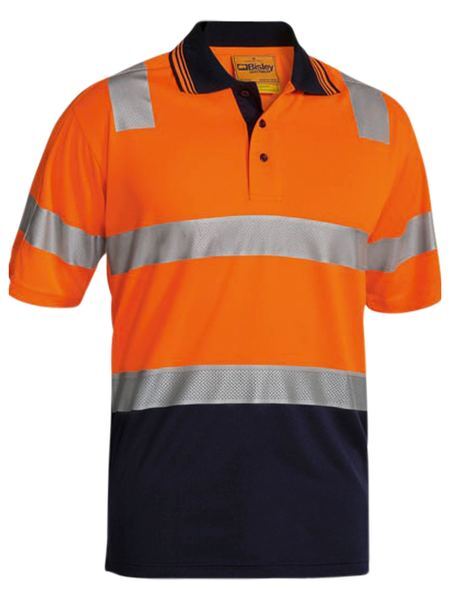 [BK1258T-ONL] BISLEY BK1258T Short Sleeve Taped Polo Shirt - Orange/Navy, Large