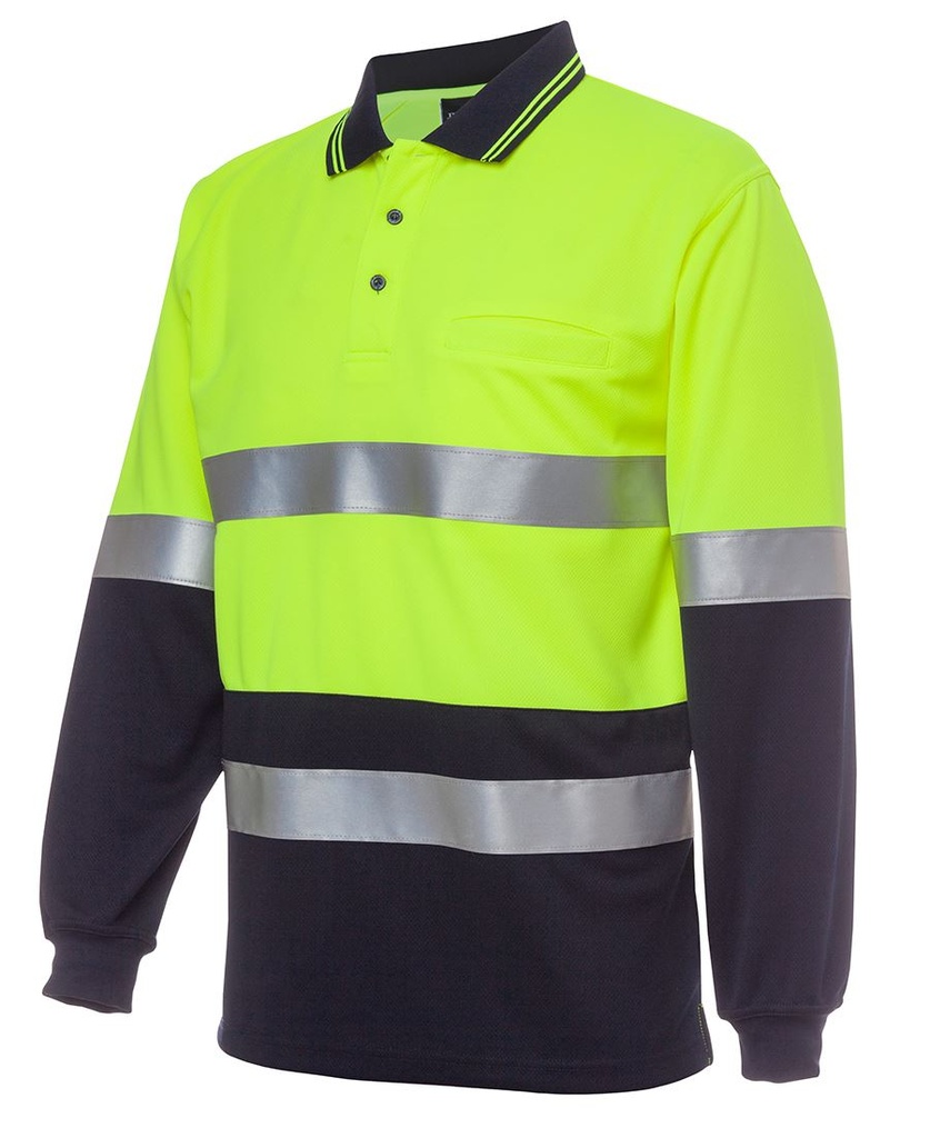 [JBS-6HVSL-YN2XS] JB's 6HVSL JB's HiVis Taped Long Sleeve Polo Shirt (2XS, Yellow-Navy)