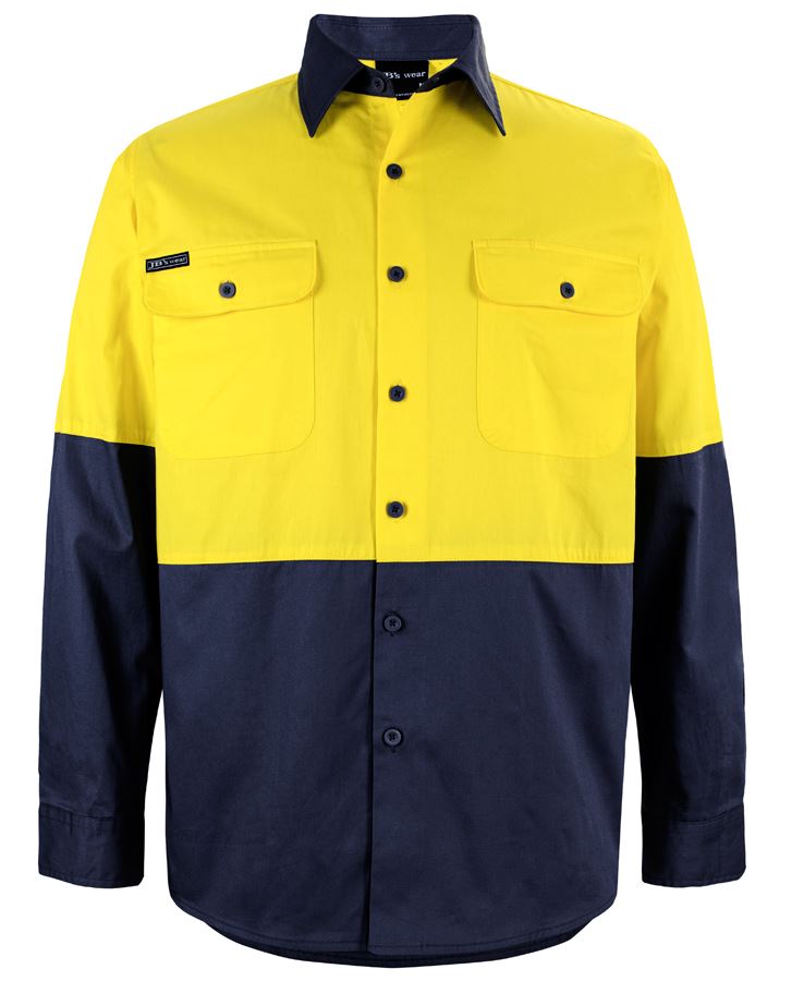 [JBS-6HWSL-YN3XS] JB'S 6HWSL Hi Vis L/S 150G Work Shirt (Yellow-Navy, 3XS)