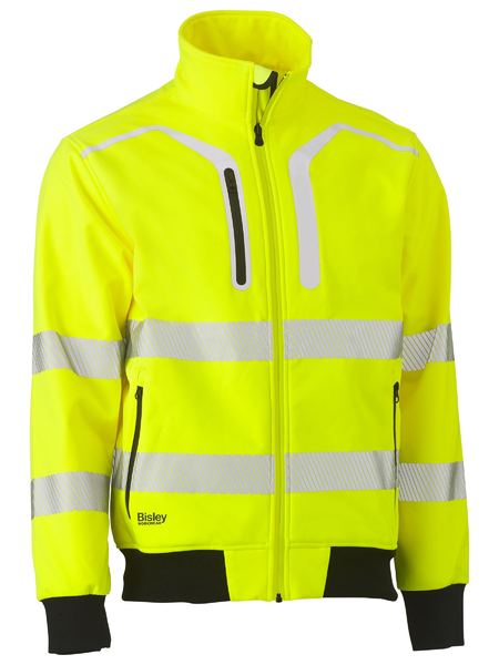 [BW-BJ6979T-YXS] BISLEY BJ6979T Taped Hi Vis Soft Shell Bomber Jacket (XS, Hi-Vis Yellow/Lime)