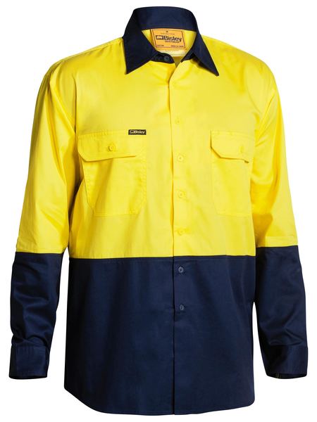 [BW-BS6895-YN-XS] BISLEY BS6895 HI VIS Lightweight Long Sleeve Drill Shirt (XS, Yellow-Navy)