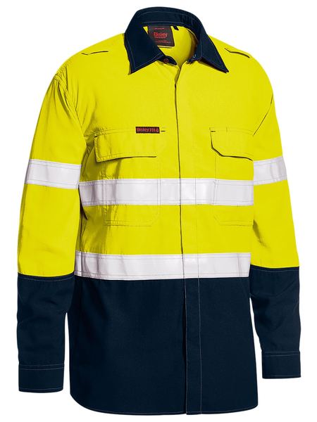 [BW-BS8237T-YNXS] BISLEY BS8237T PPE1 FR Cotton Drill LS Shirt (XS, Yellow-Navy)