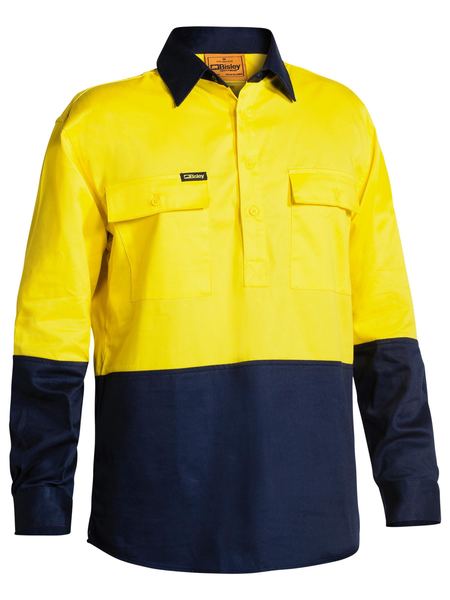 [BW-BSC6267-YN-S] BISLEY BSC6267 Hi Vis Closed Front Drill Shirt (S, Yellow-Navy)