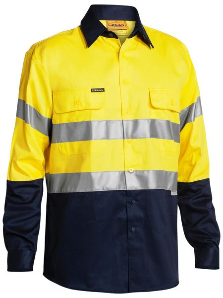 [BW-BT6456-YN-S] BISLEY BT6456 Reflective Taped Cotton Drill Shirt (S, Yellow-Navy)