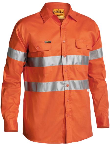 [BW-BT6482-OXS] BISLEY BT6482 Taped Hi Vis Drill Shirt Hi Vis Orange (XS)