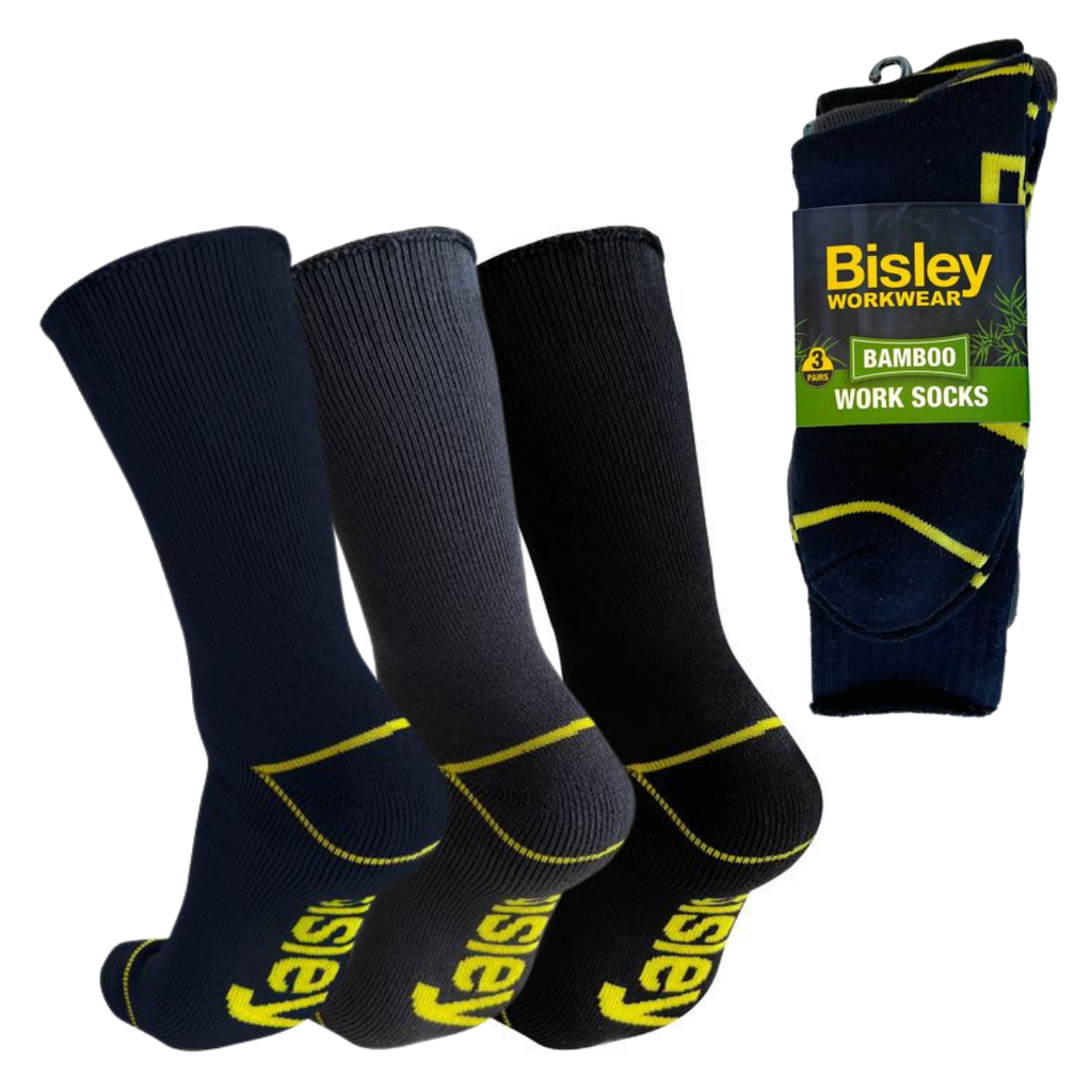 [BW-BSX7020-06] BISLEY Bamboo Work Socks - 3 Pack (MENS 6-10 / WOMENS 8-11)