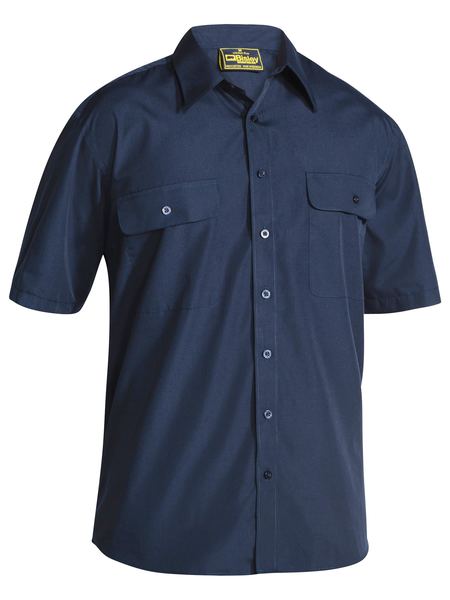[BW-BS1526-MXS] BISLEY BS1526 Permanent Press Shirt (Navy, XS)