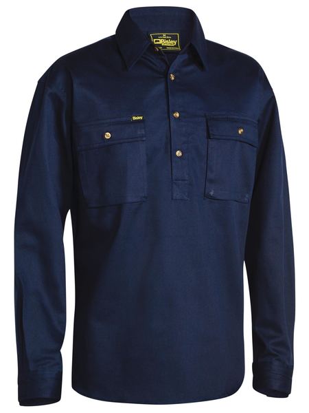 [BW-BSC6433N-S] Bisley BSC6433 Closed Front Cotton Drill Shirt - Navy (S)