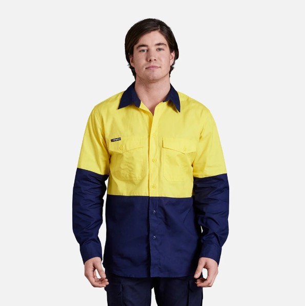 [KG-K54870-YNS] KING GEE K54870 Long Sleeve WorkCool Shirt (S, Yellow-Navy)