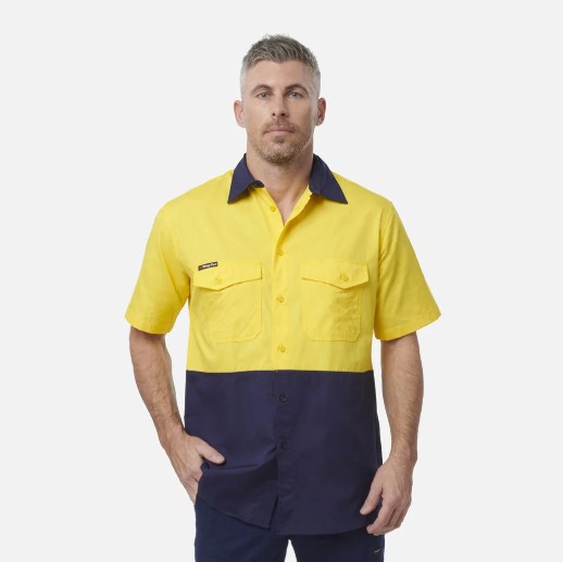 [KG-K54875-YNS] KING GEE K54875 Short Sleeve WorkCool Shirt (S, Yellow-Navy)