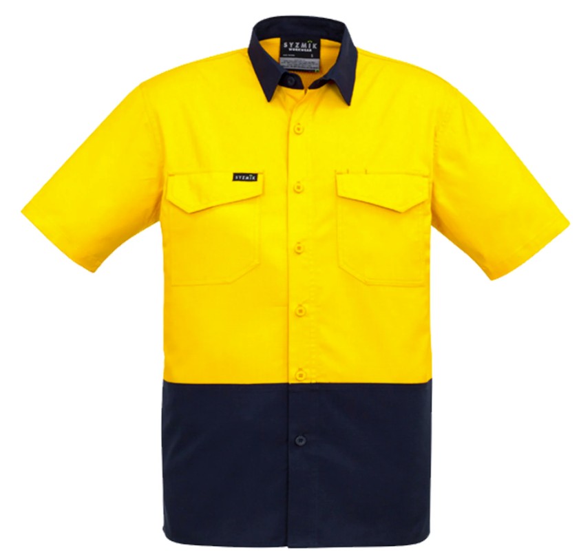 [ZW815-YXS] SYZMIK ZW815 Ripstop Short Sleeve HiVis Shirt (XS, Yellow-Navy)