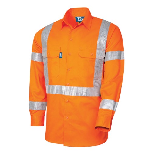 [TRU-DS1166T5-XS] TRU Workwear DS1166T5 L/S Taped Shirt X-BACK, Orange (XS)