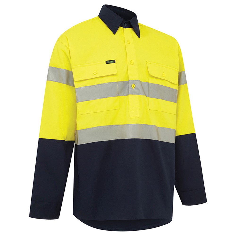 [WW-2005YN-S] WORKIT 2005 Closed Front Taped Cotton Drill Shirt (S, Yellow-Navy)