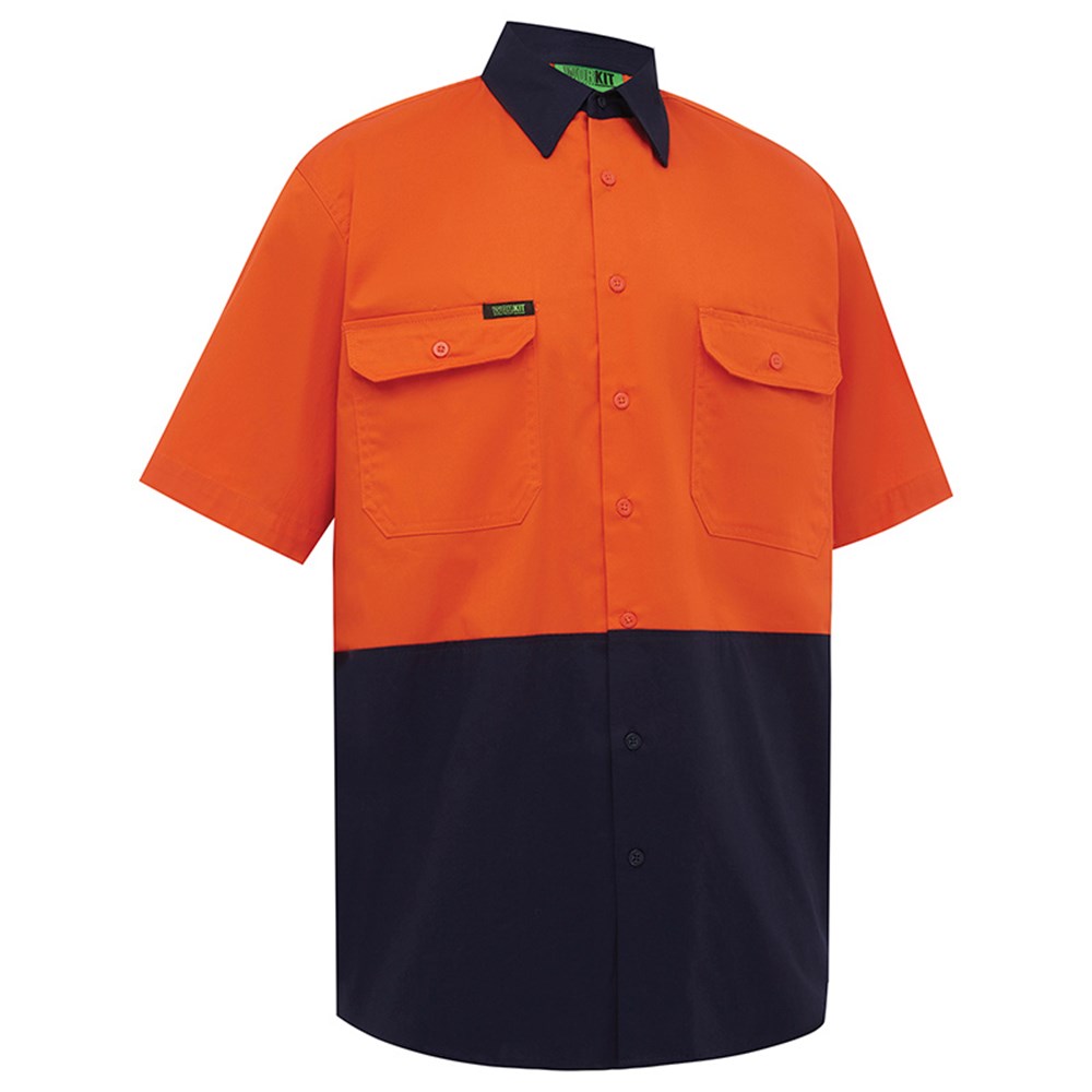 [WW-2008ON-S] WORKIT 2008 Lightweight Short Sleeve Shirt Orange/Navy (S)