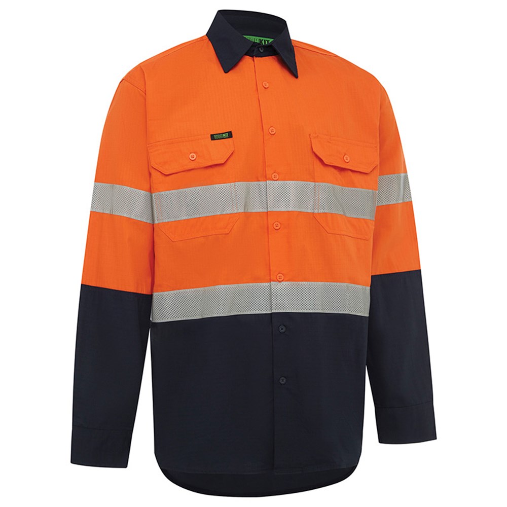 [WW-2021ON-XS] WORKIT 2021 Ripstop Long Sleeve Shirt Orange/Navy (XS)