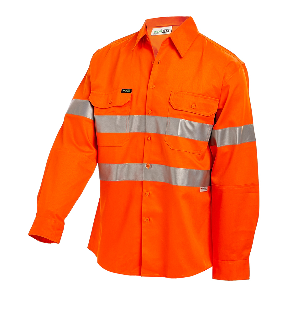 [WW-2024O-S] WORKIT 2024O - 190gsm Long Sleeve Orange Taped Shirt (S)