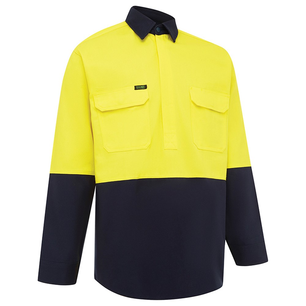 [WW-2027YN-S] WORKIT 2027 Closed Front Dual Weight Welders Shirt (S, Yellow-Navy)
