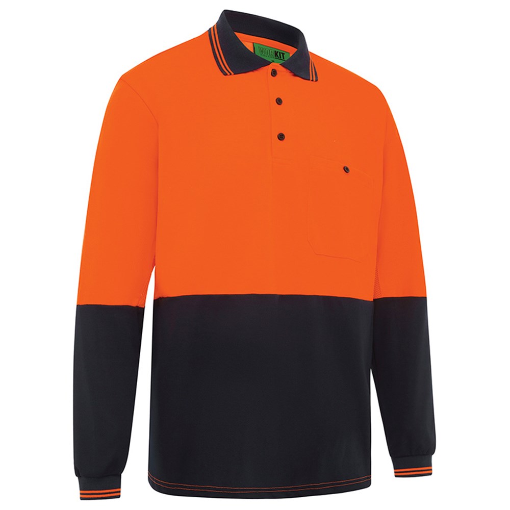 WORKIT 5004ON Long Sleeve Polo Shirt Orange/Navy