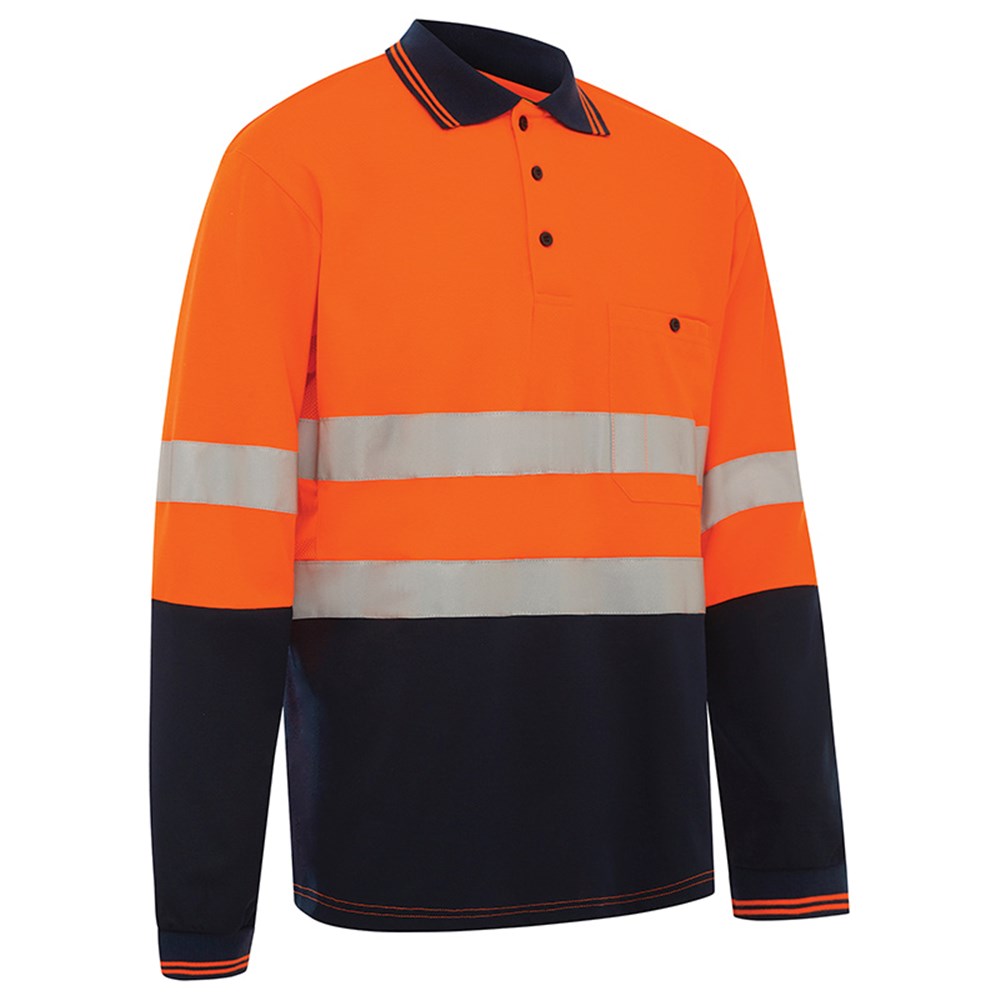 [WW-5004TON-XS] WORKIT 5004T Hi-Vis Taped Long Sleeve Polo Shirt Orange/Navy (XS)