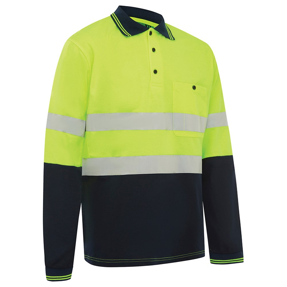 [WW-5004TYN-XS] WORKIT 5004T Hi-Vis Taped Long Sleeve Polo Yellow/Navy (XS)