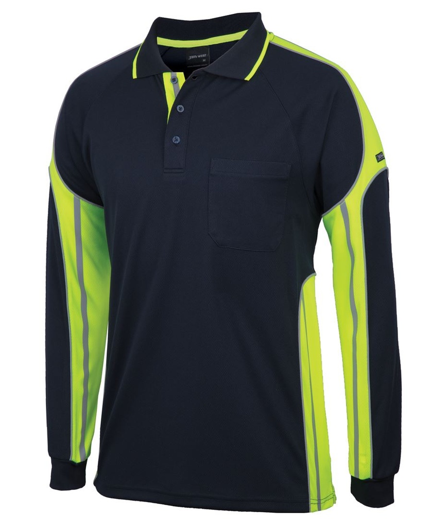 JB's 6SPPL Street Panel Polo, Long Sleeve, Navy/Lime