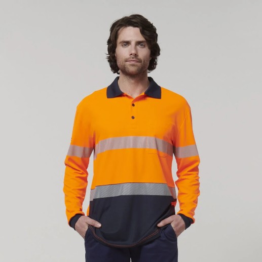 HARD YAKKA Y19619 Mens Long Sleeve Hi Vis Taped Polo