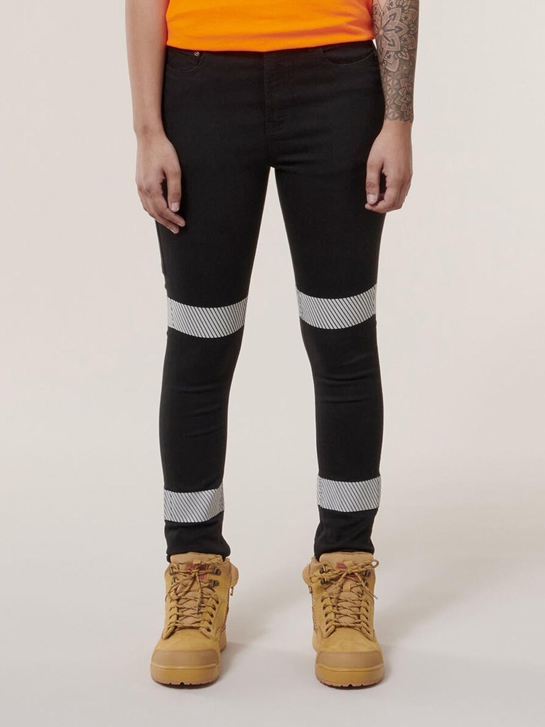 [HY-Y08302-BLK06] HARD YAKKA Womens 3056 Taped Denim Jeggings (06, Black)