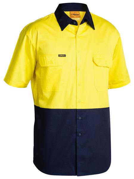 [BW-BS1895Y-XS] BISLEY BS1895 Hi Vis Short Sleeve Lightweight Shirt (XS, Yellow-Navy)