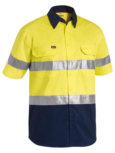 [BW-BS1896Y-S] BISLEY BS1896 Reflective Taped Short Sleeve Lightweight Shirt (S, Yellow-Navy)