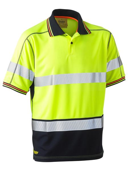 [BW-BK1219TY-XS] BISLEY BK1219T HiVis Poly Mesh Polo -Taped (Yellow-Navy, XS)