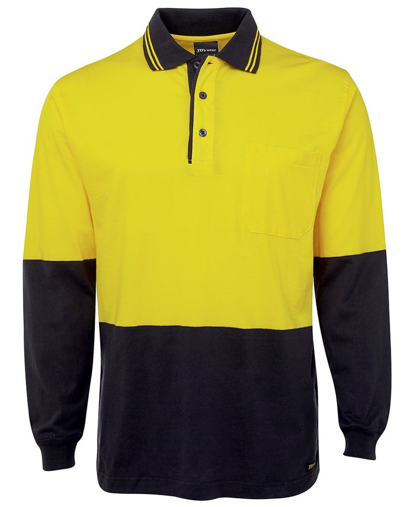 [JBS-6CPHLY-S] JB's 6CPHL HiVis Long Sleeve Cotton Polo (S, Yellow-Navy)