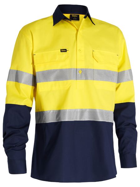 [BW-BSC6415T-YNS] BISLEY BSC6415T Airflow Closed Front Taped Ripstop Long Sleeve Shirt (Yellow-Navy, S)