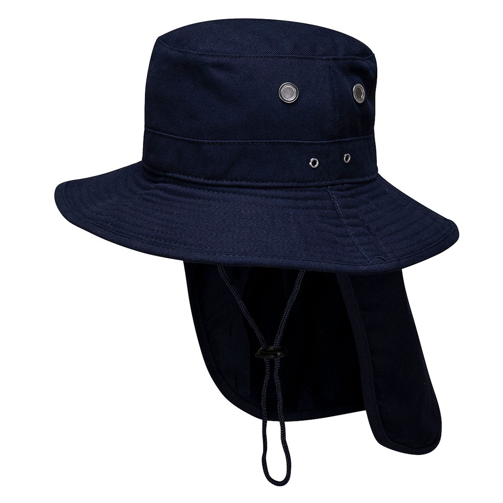[PW-MC601-NSM] Wide Brimmed Hat with Neck Shade (Small-Medium, Navy)