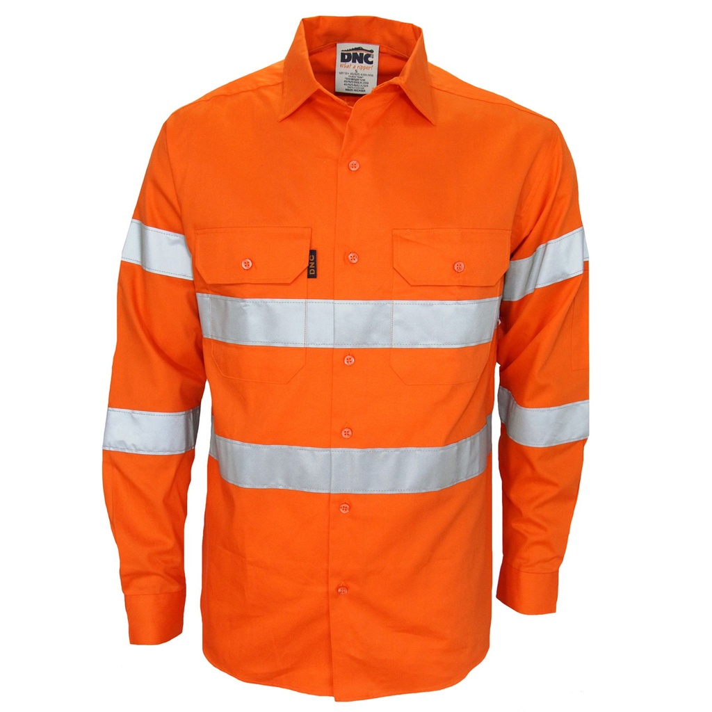 [DNC-3977-OS] DNC 3977 HiVis Reflective Taped Drill Shirt, Orange (S)